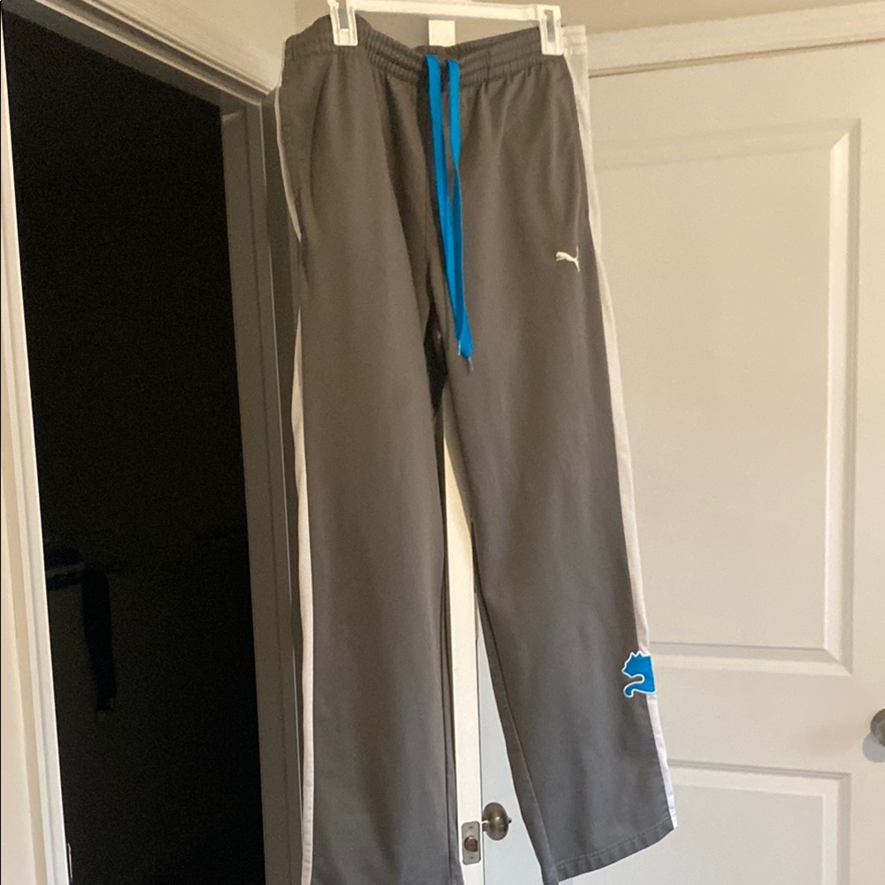 Gray Track Pants with Blue Accents